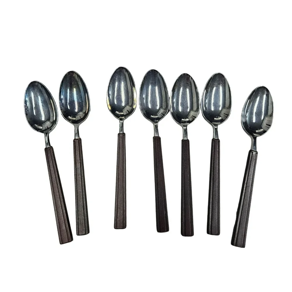 Vintage EKCO ETERNA Rare Shape Brown‎ Faux Wood Handle Flatware Forks 34 Pieces